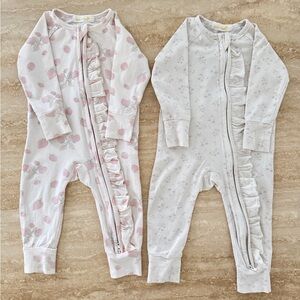 Set of Two Baby Ruffle Zip rompers 3-6 m